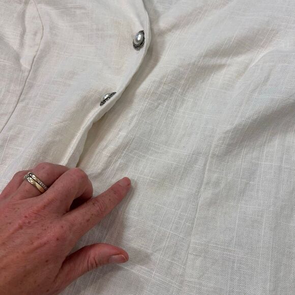 Sonja Wilson Blouse Jacket Women Large White V-Neck Button Up Pearl Button Puff - Picture 7 of 16